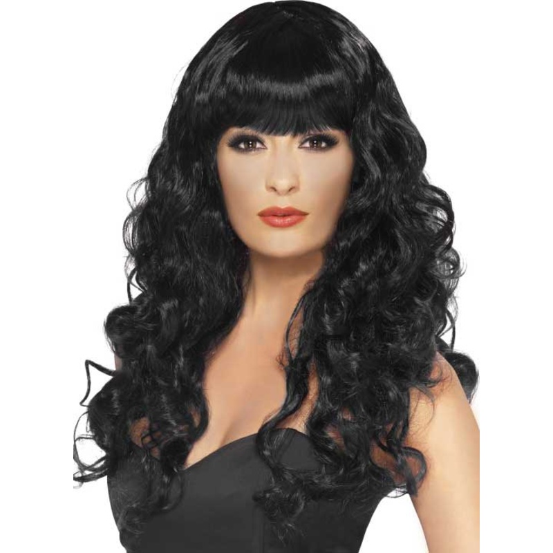 Glamour Siren Womens Long Black Curly Wig