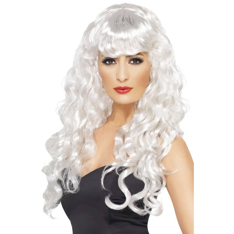 Glamour Siren Womens Long White Curly Wig
