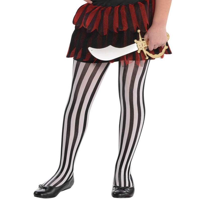 Striped Black and White Girls Costume Stockings