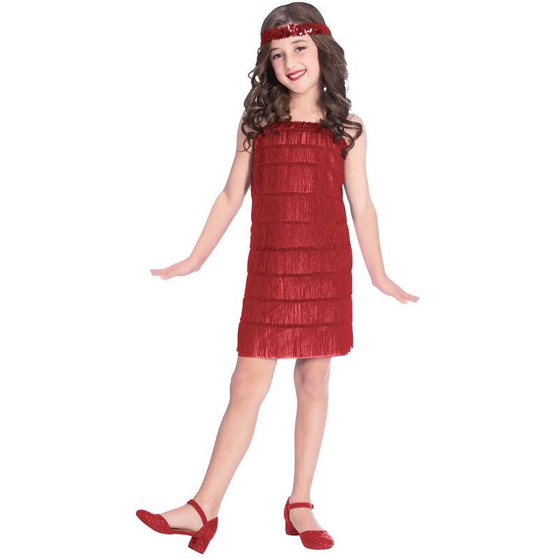 1920s Red Fringed Flapper Dress Girls Costume 6-8