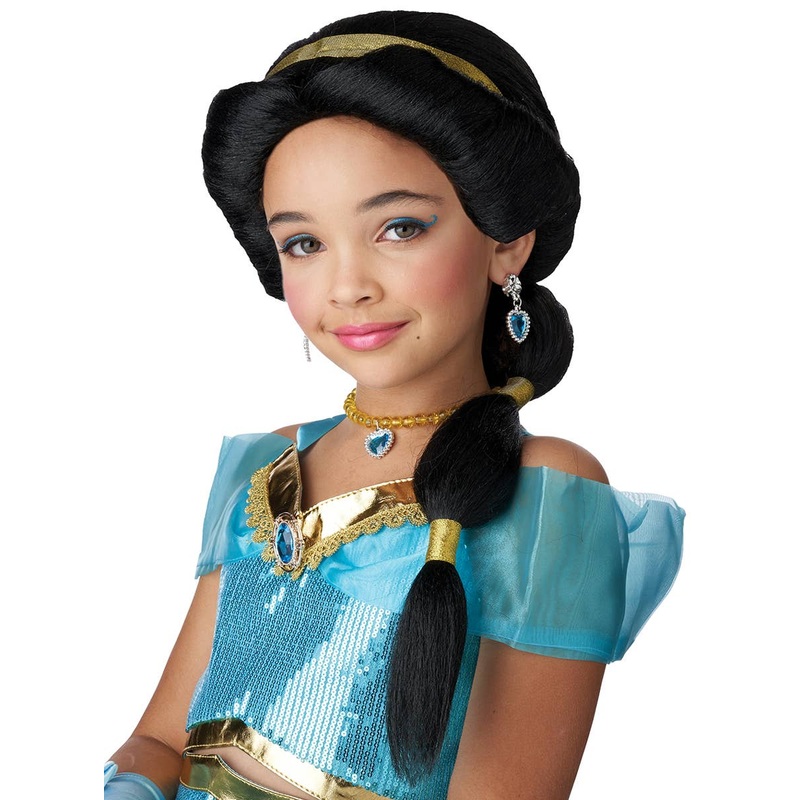 Arabian Princess Jasmine Girls Long Black Ponytail Costume Wig