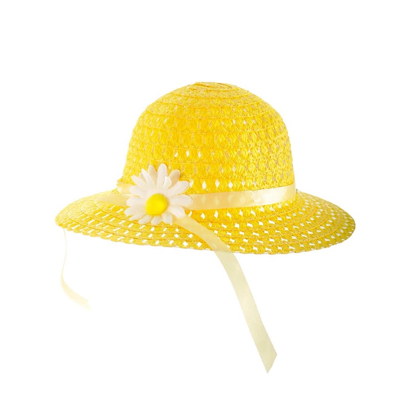 Bright Yellow Girls Spring Costume Hat with Flower