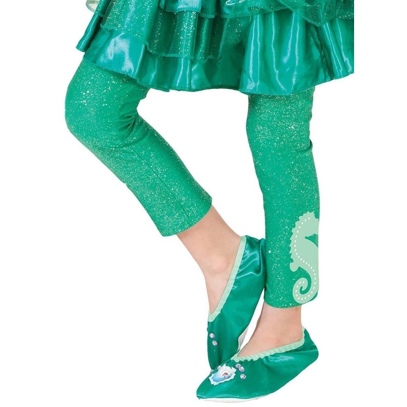 Disney Princess Ariel Girls Green Glitter Footless Tights Small