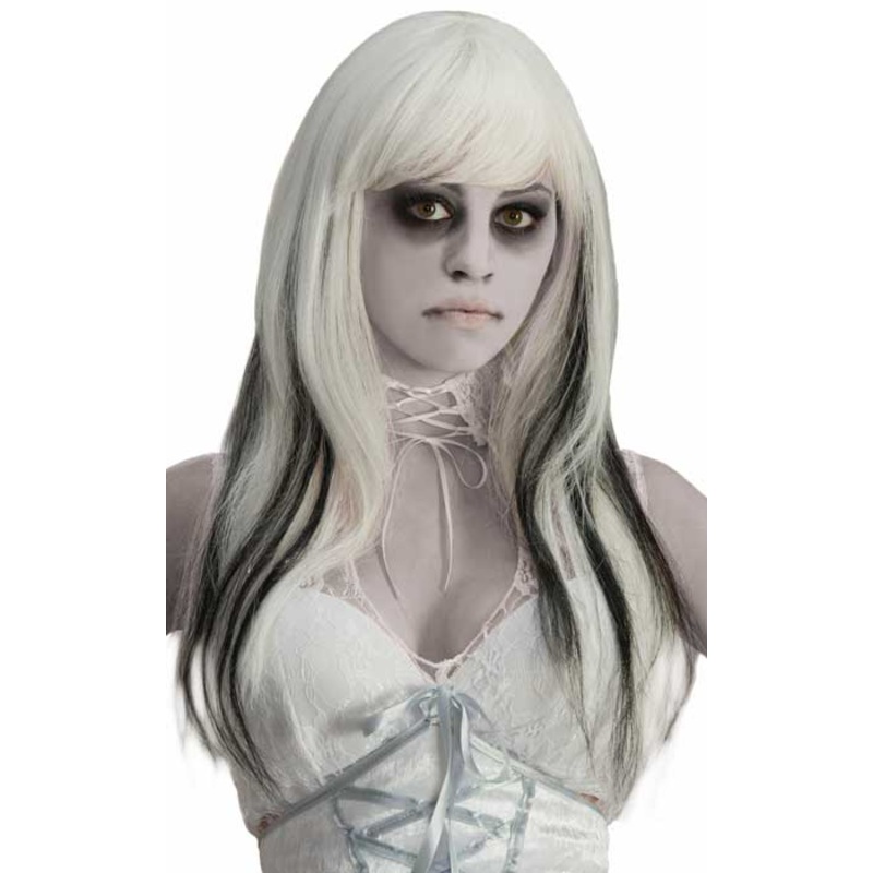 Ghostly Spirits Womens White and Black Halloween Wig