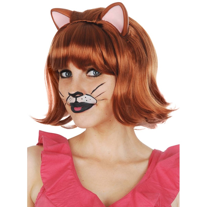 Ginger Cat Womens Auburn Red Bob Wig With Ears