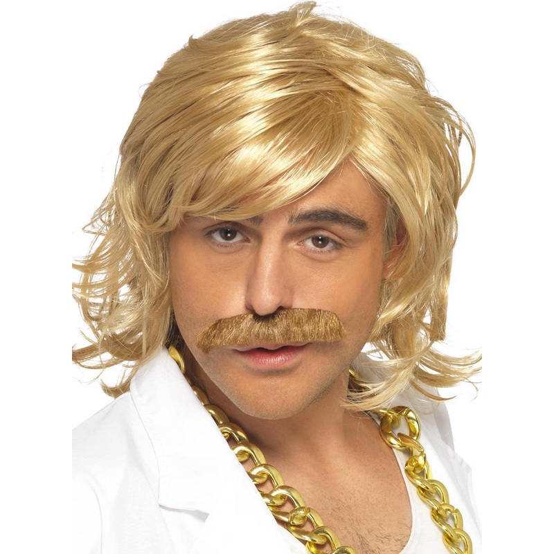 Game Show Host Mens Blonde Wig and Moustache Set