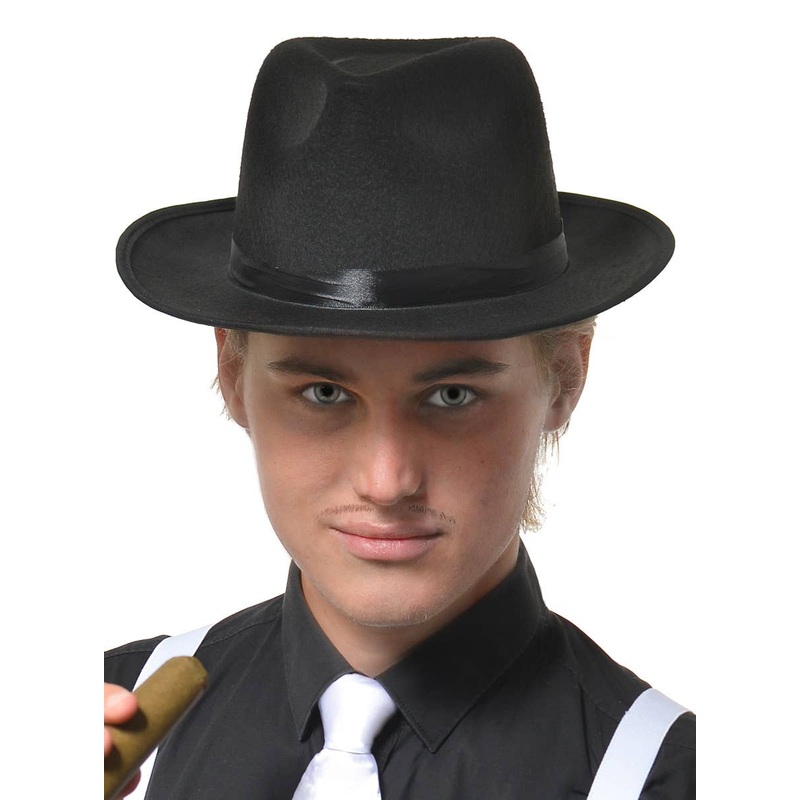 Gangster 1920s Adults Fedora Hat in Black