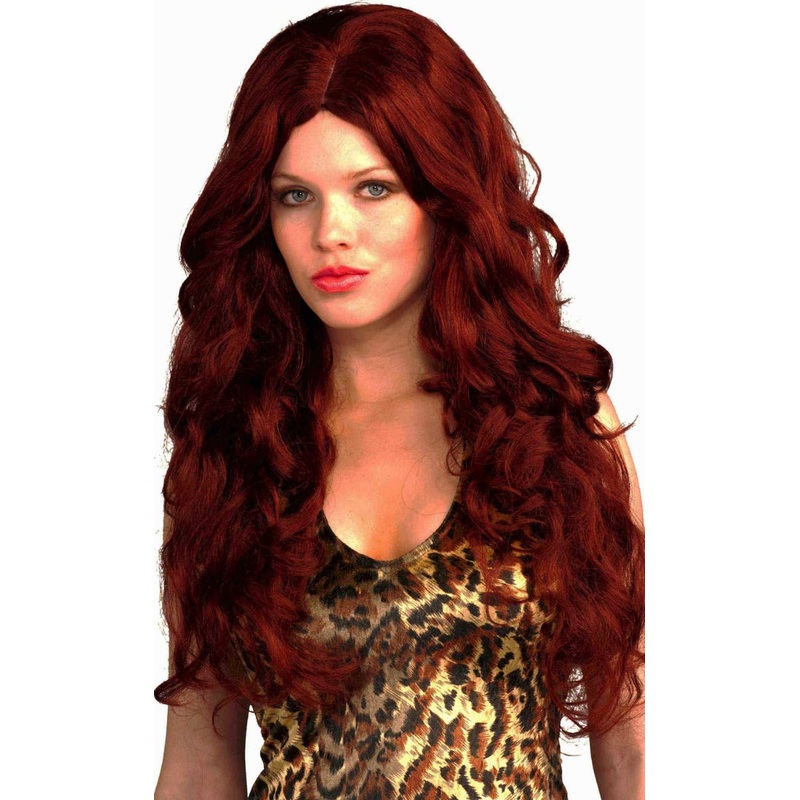 Deep Ruby Red Long Curly Womens Wig