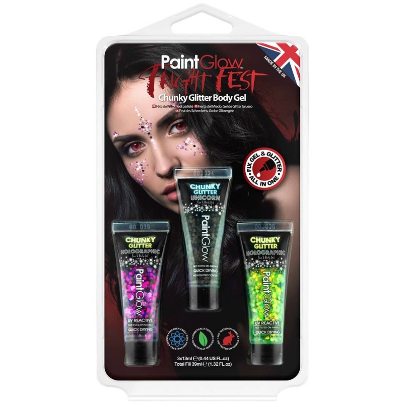 Fright Fest UV Reactive Chunky Glitter Gel Makeup – 3 Pack