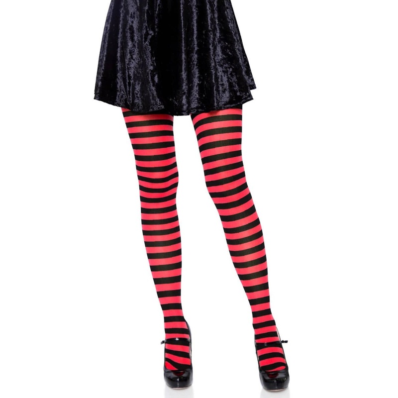 Striped Red and Black Full Length Pantyhose