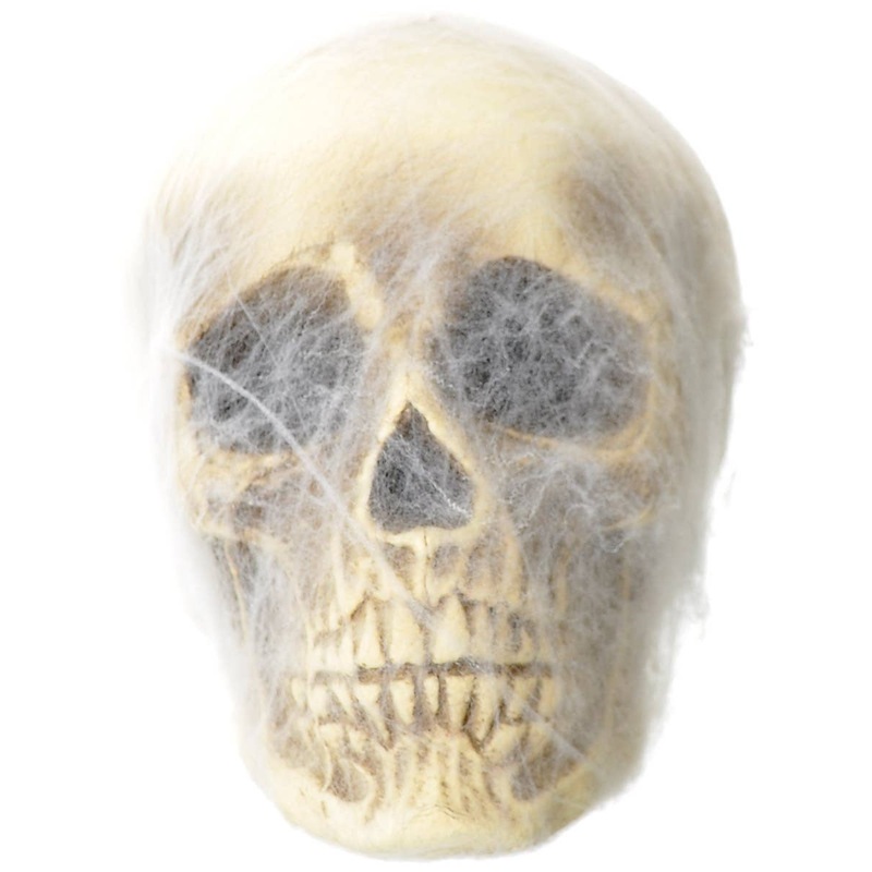 Web Covered 16cm Foam Skull Halloween Decoration