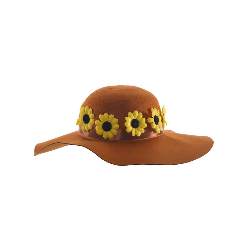 Floppy Brown 1970s Costume Hat with Yellow Daisies