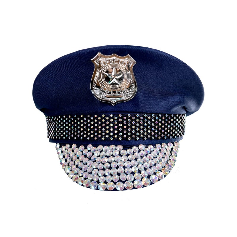 Fancy Navy Blue Police Costume Hat with Jewels