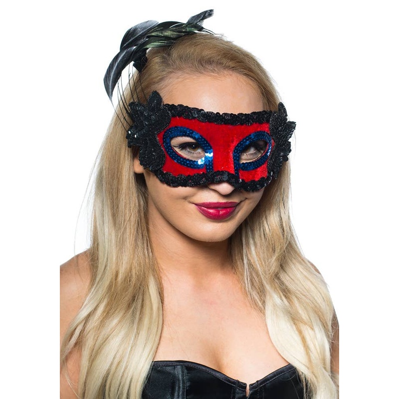 Feather Spray Masquerade Mask in Red and Black