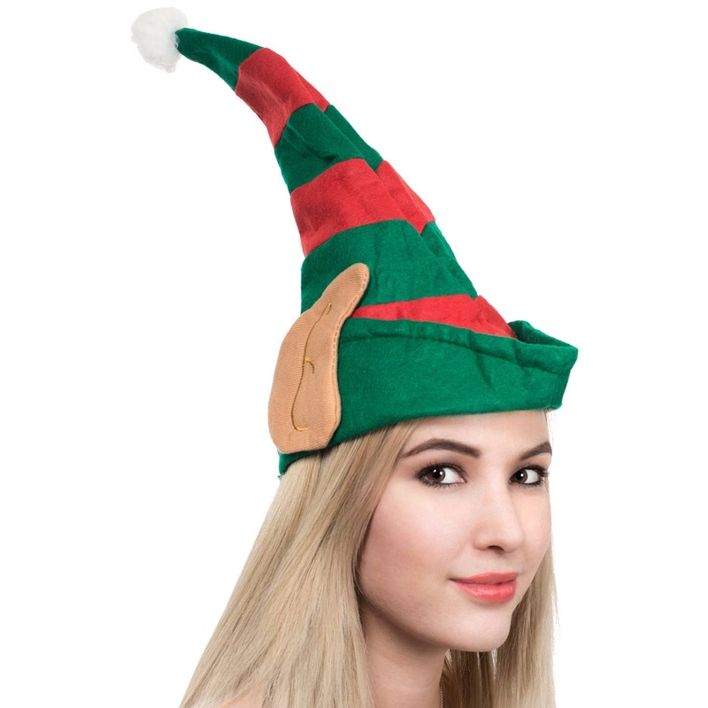 Festive Red and Green Elf Hat with Ears