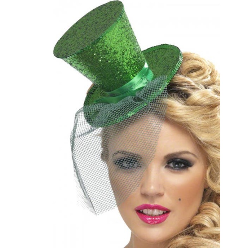 Fever Green Glitter Mini Top Hat on Headband