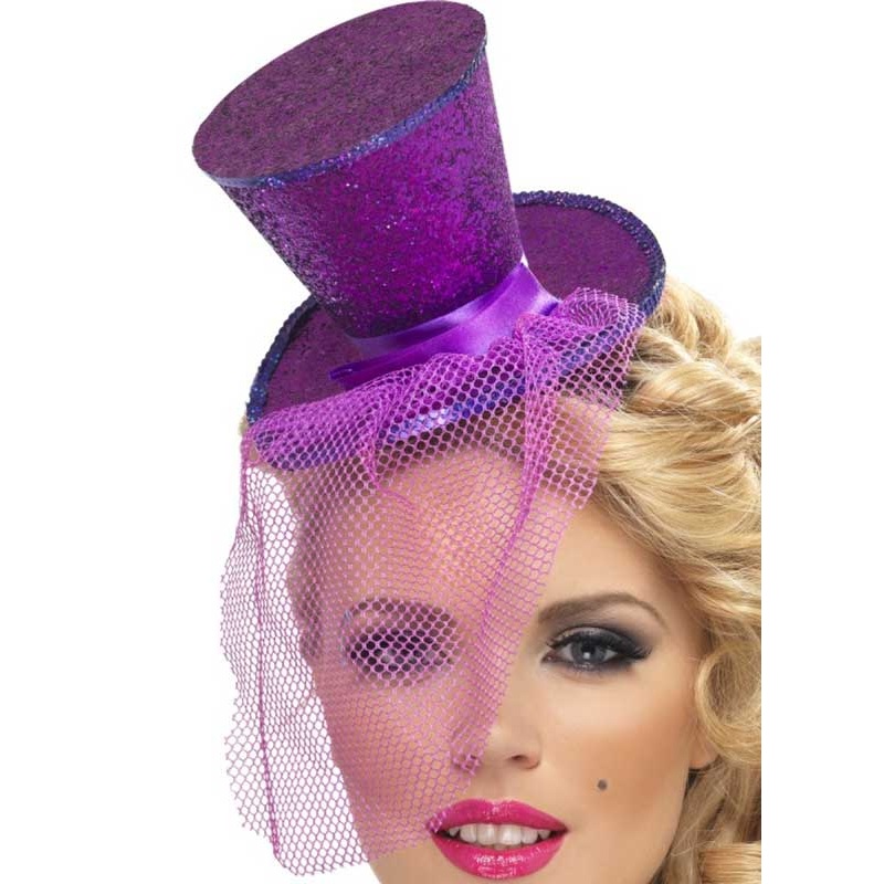 Fever Purple Glitter Mini Top Hat on Headband