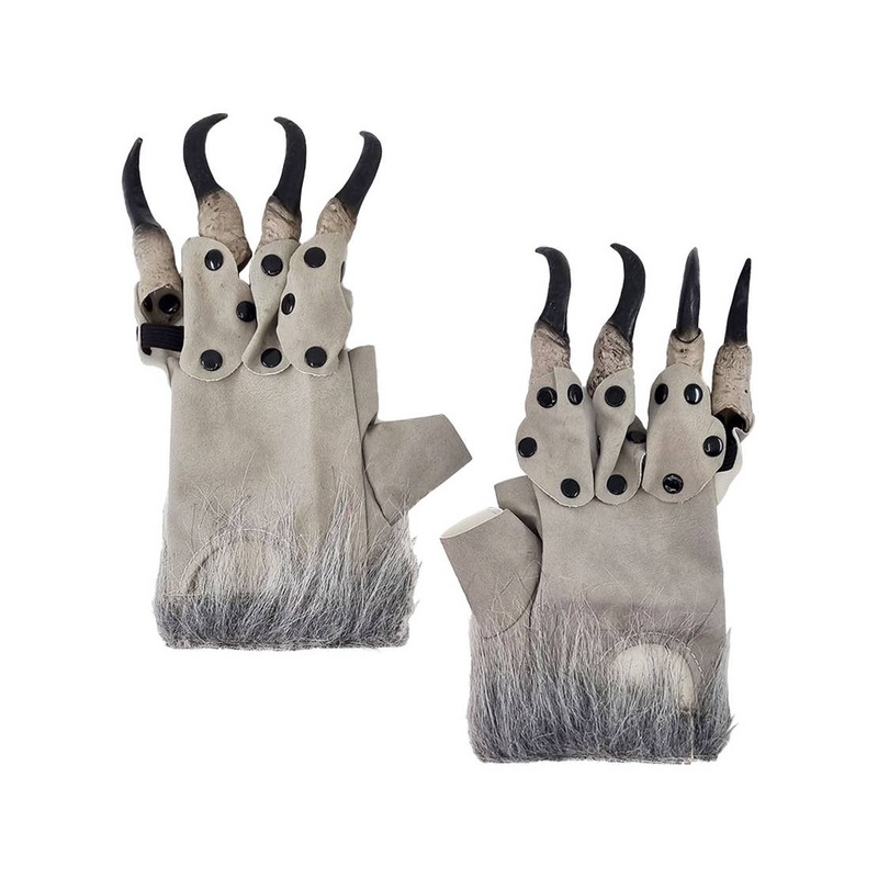 Werewolf Grey Faux Suede Costume Gloves with Rubber Claws