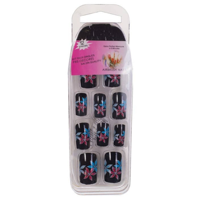 Blue and Red Flowers Fake Costume Nails