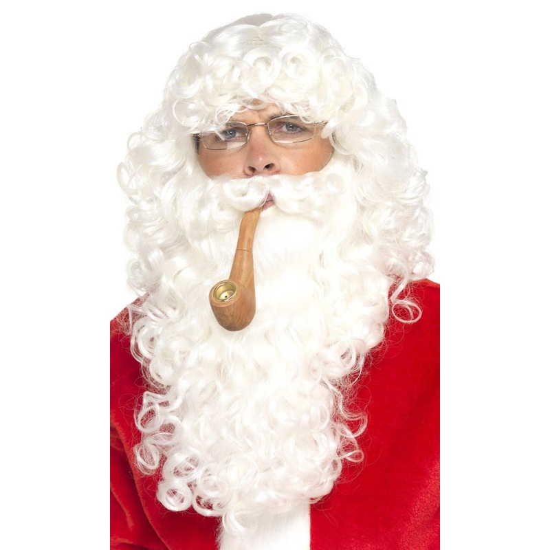 Father Christmas Curly White Wig and Glasses Kit