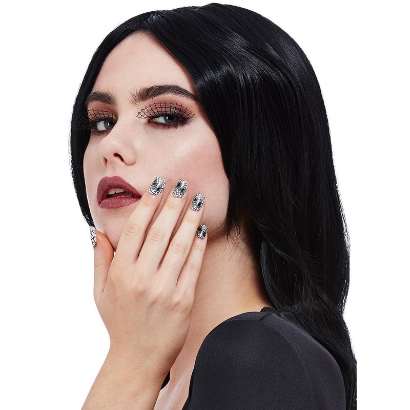 Stick On Spiderweb Eyelashes and Fake Nails Halloween Makeup Kit