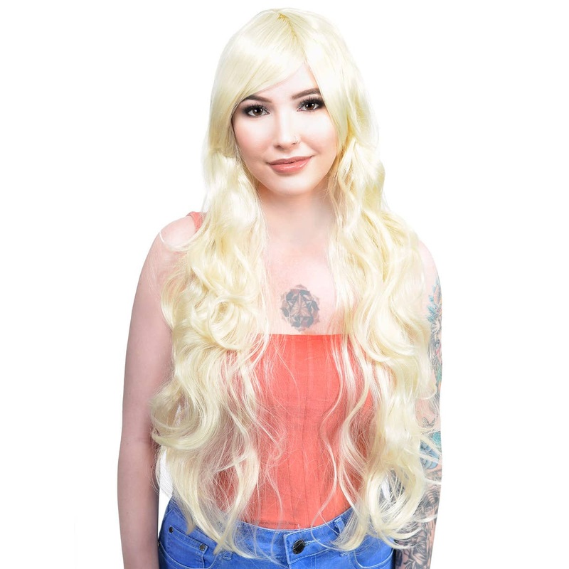 Aisha Extra Long Curly Blonde Womens Costume Wig