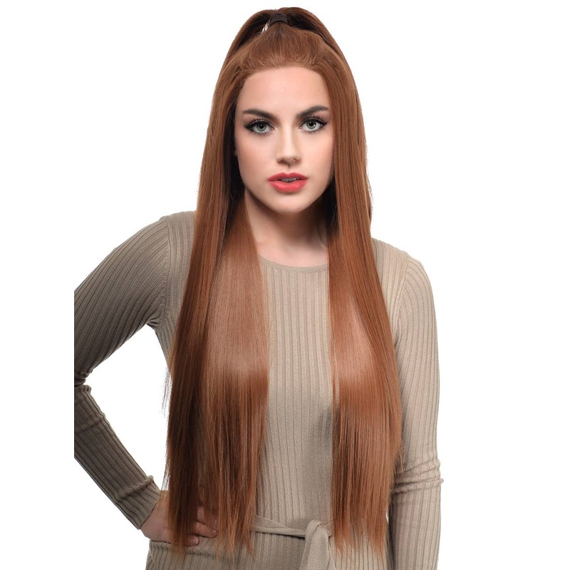Auburn Brown Extra Long Straight Lace Front Fashion Wig