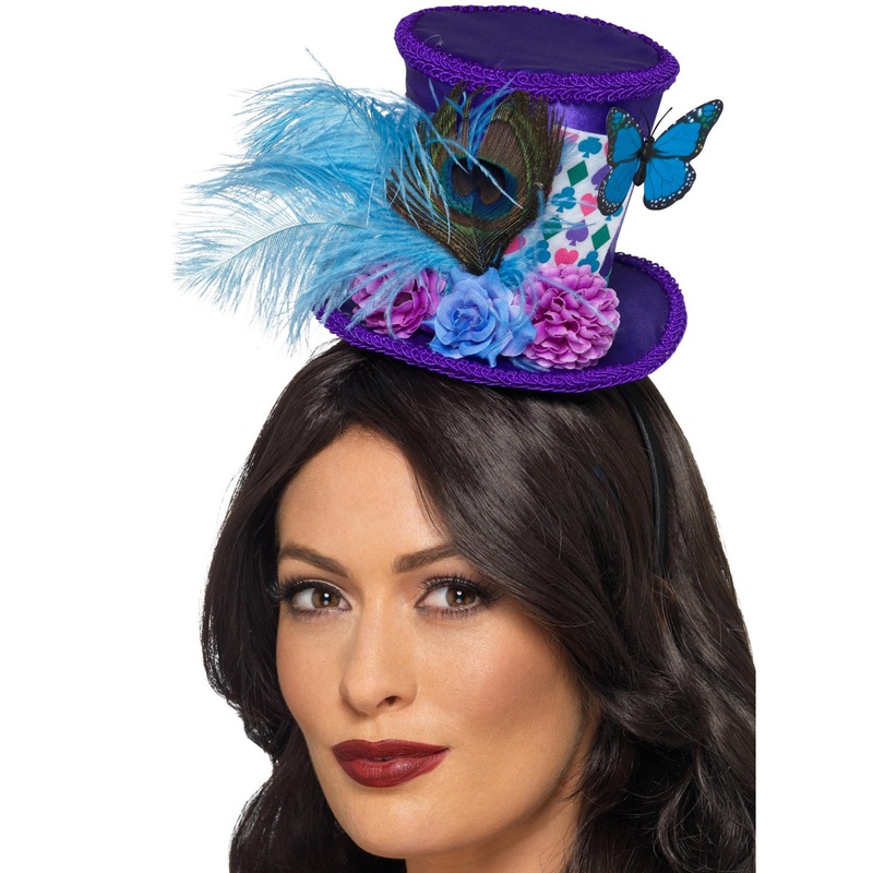 Deluxe Mini Purple Mad Hatter Top Hat with Feathers