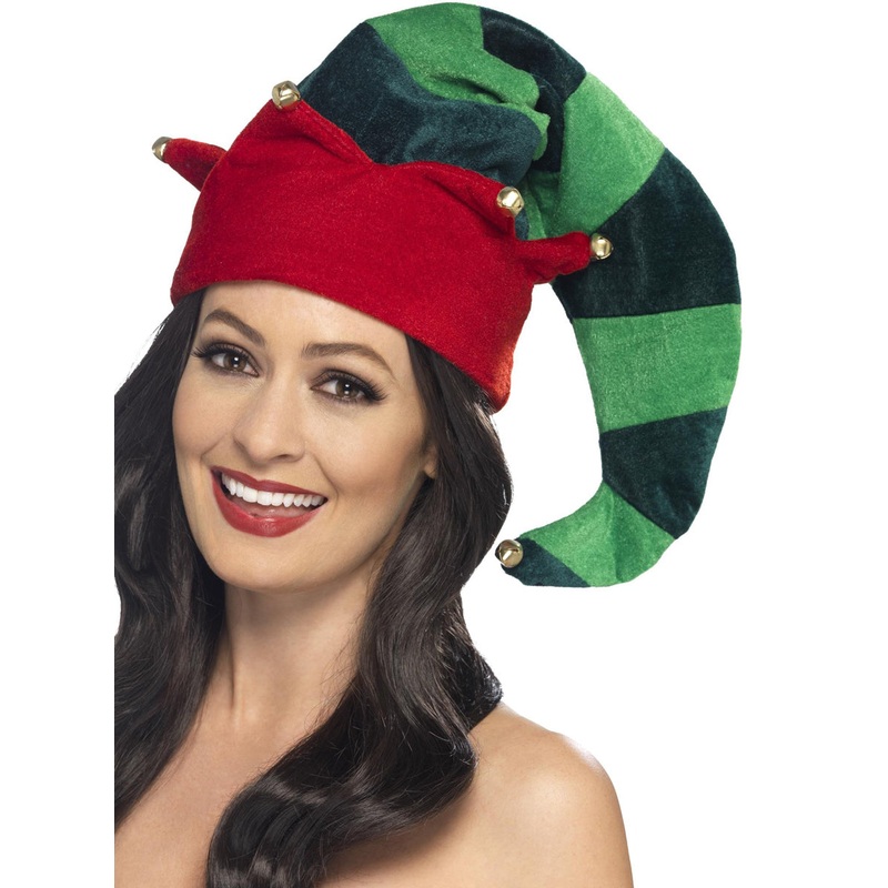 Plush Green Striped Christmas Elf Costume Hat