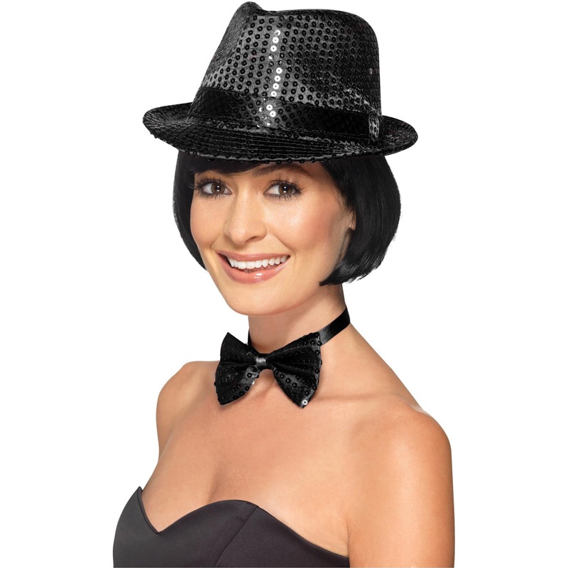 Sequined Black Adults Trilby Costume Hat