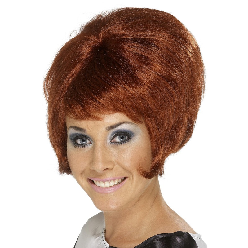 Short Auburn 1970s Womens Beehive Costume Wig