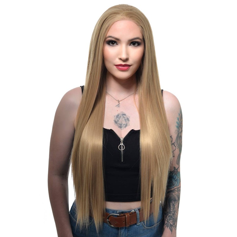Warm Dark Blonde Extra Long Straight Lace Front Fashion Wig
