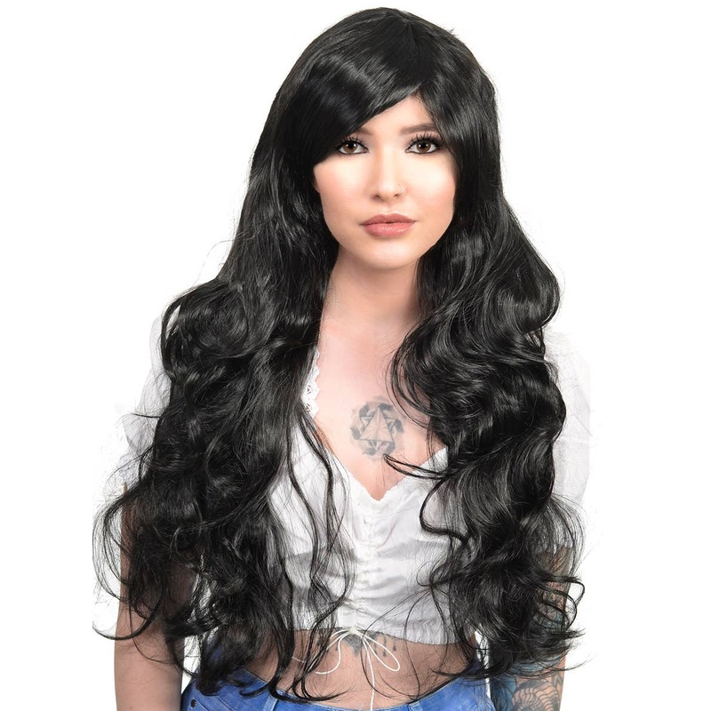 Zara Extra Long Curly Womens Black Costume Wig
