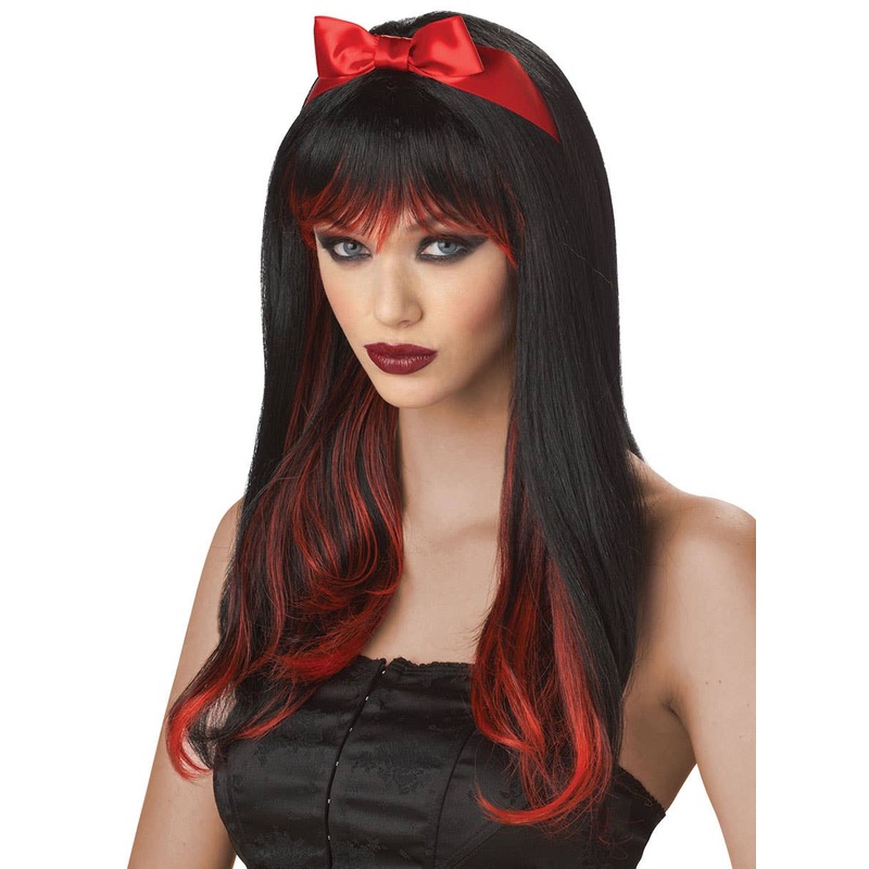 Enchanted Tresses Womens Black and Red Wig