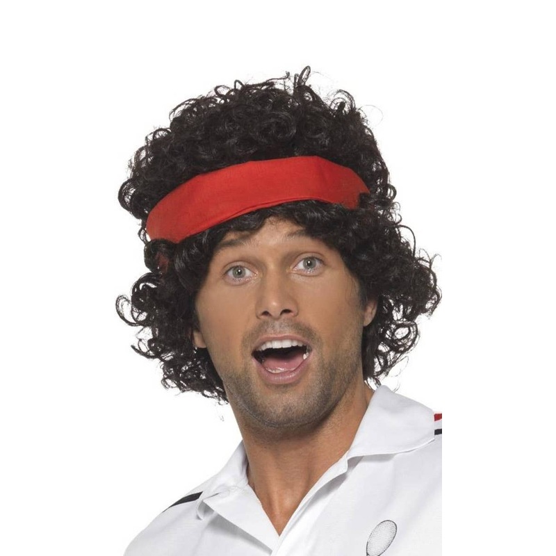 1980s Tennis Superstar Mens Black McEnroe  Costume Wig