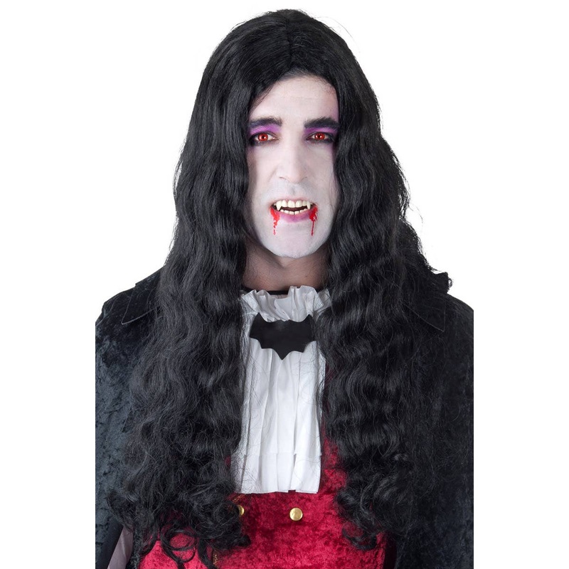 Dracula Vampire Mens Long Black Costume Wig