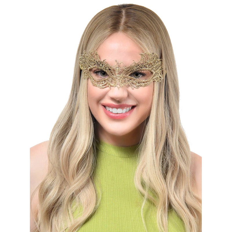 Elegant Gold Lace Womens Tie On Masquerade Mask