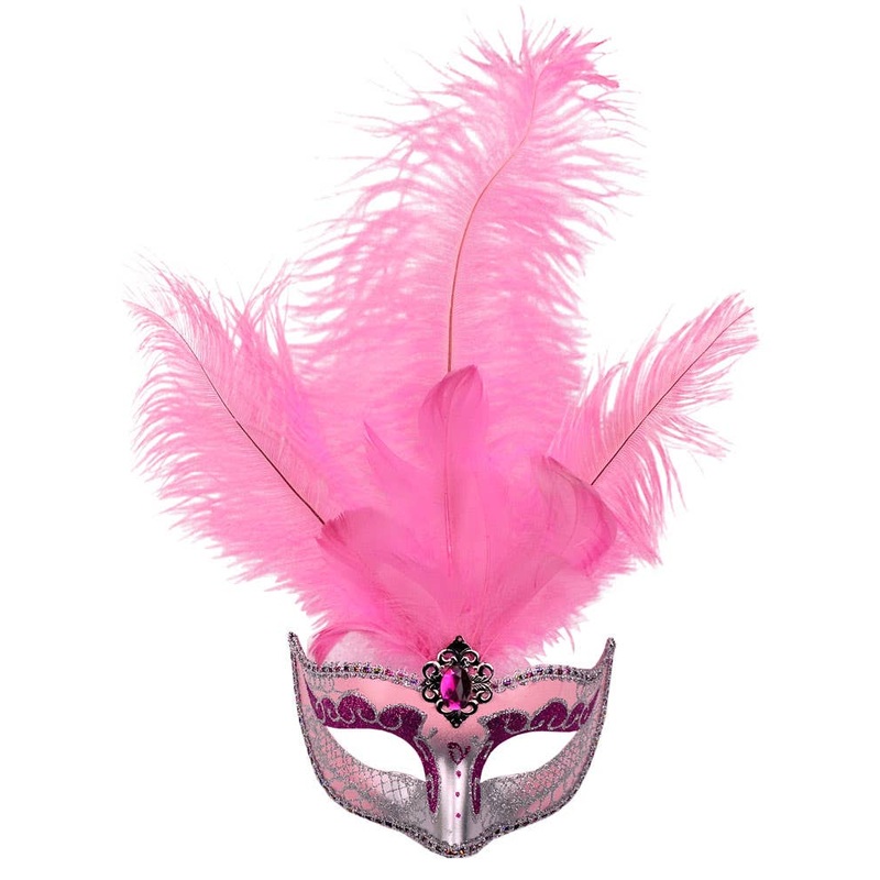 Elegant Venetian Feather Pink Masquerade Mask