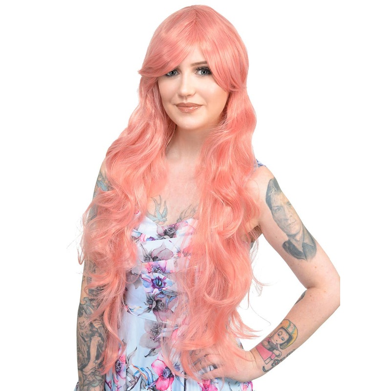 Harper Extra Long Wavy Dusty Pink Womens Costume Wig