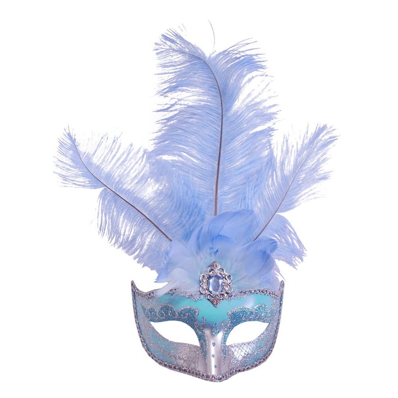 Venetian Feather Light Blue Womens Masquerade Mask