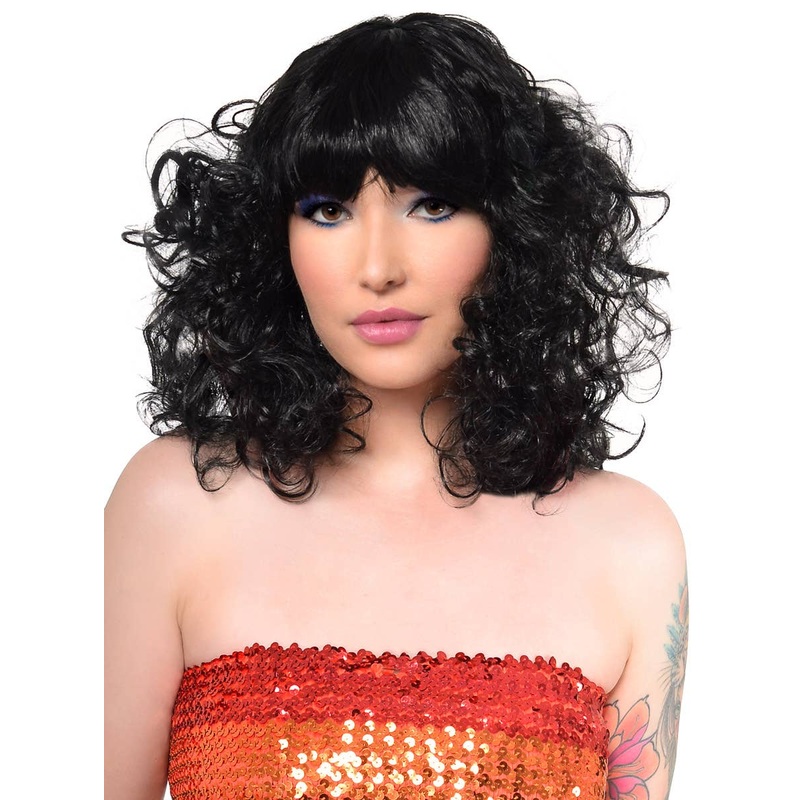 Diva Womens Curly Black 1970s Costume Wig