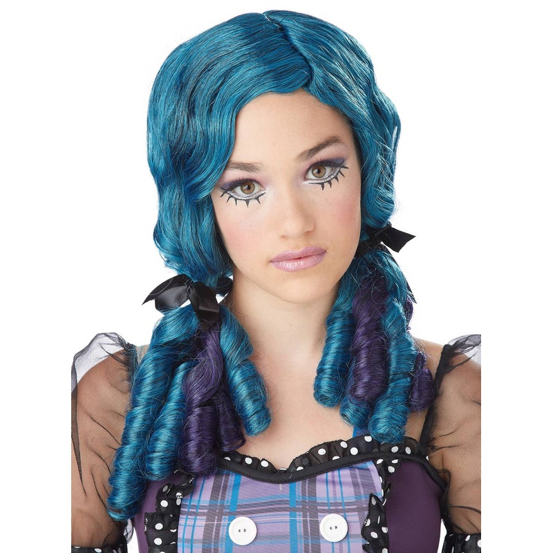 Doll Curls Womens Blue and Purple Wig