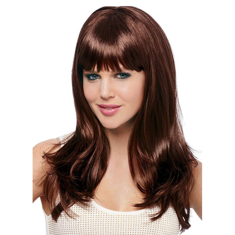 Sleek Womens Donna Fringed Brown Costume Wig