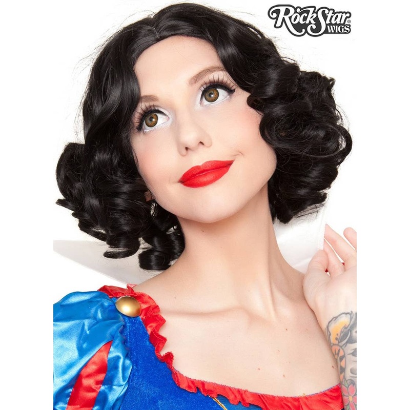 Deluxe Womens Short Black Snow White Costume Wig