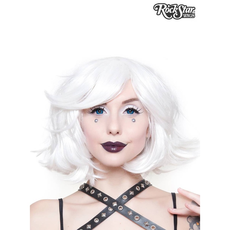 Deluxe Womens White Bob Fashion Wig with Side Fringe