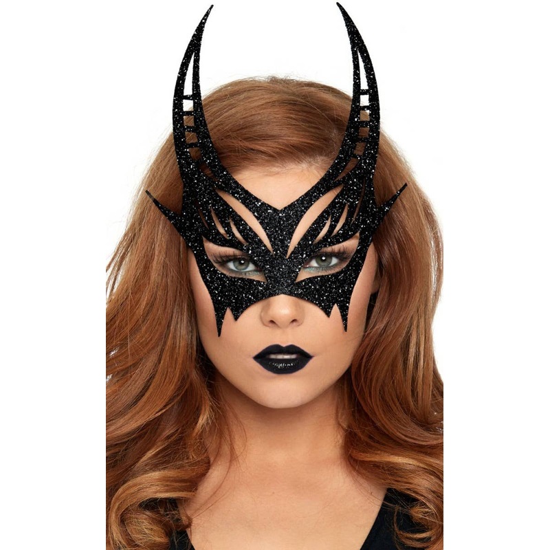 Devil Horns Glittery Black Masquerade Mask