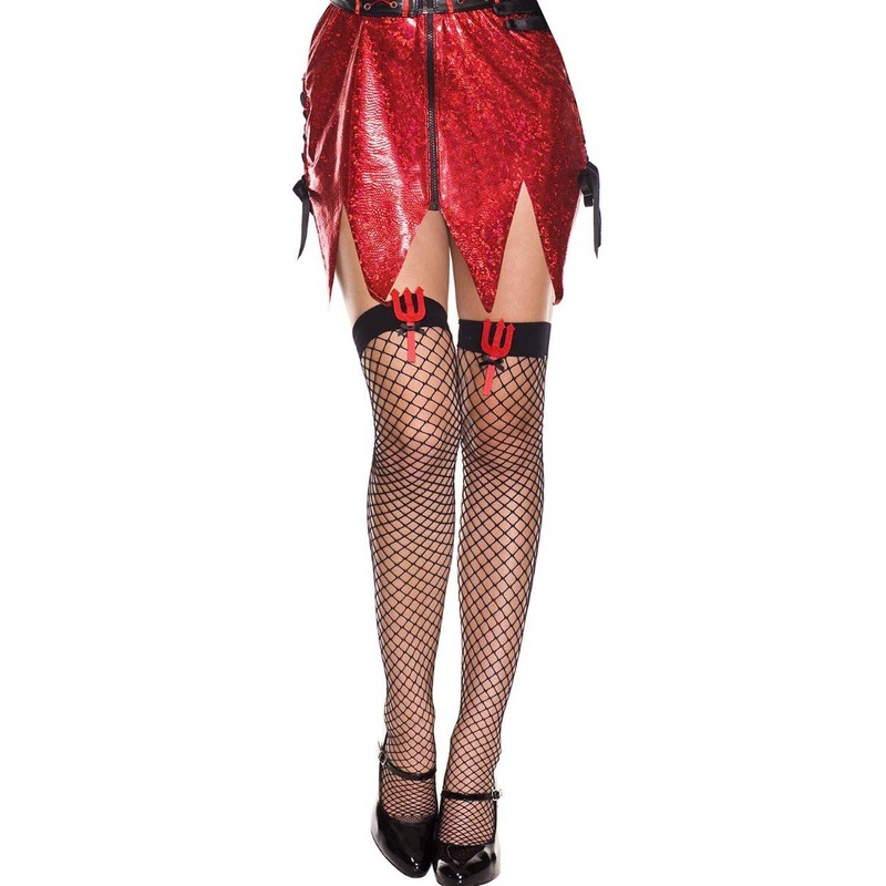Devil Pitchfork Fishnet Thigh High Stockings