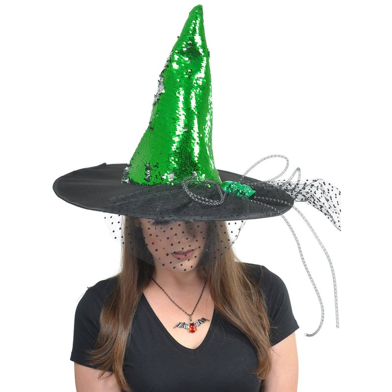 Reversible Green Sequin Deluxe Witch Costume Hat