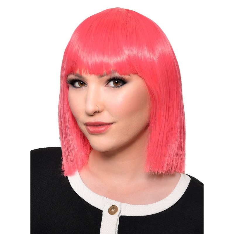 Short Strawberry Pink Heat Resistant Bob Fashion Wig with Fringe