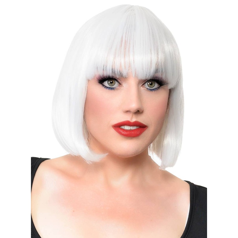 Short White Heat Resistant Bob Fashion Wig with Fringe